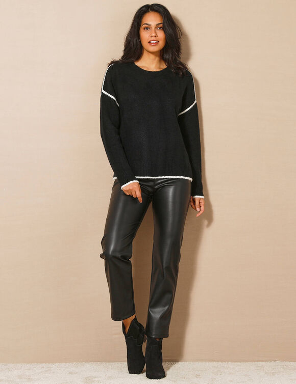 Pull bicolore en maille moelleuse  (noir)
