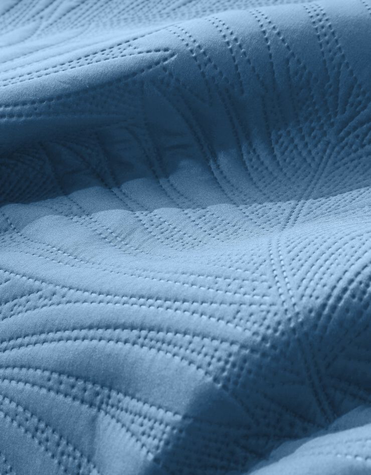 Couvre-lit uni matelassé reliéfé "feuillage" (bleu grisé)