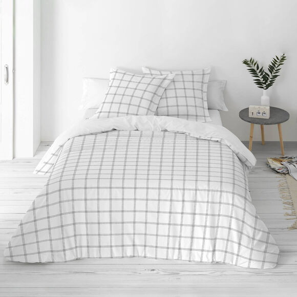 Linge de lit Emile en coton imprim&eacute; carreaux (blanc)