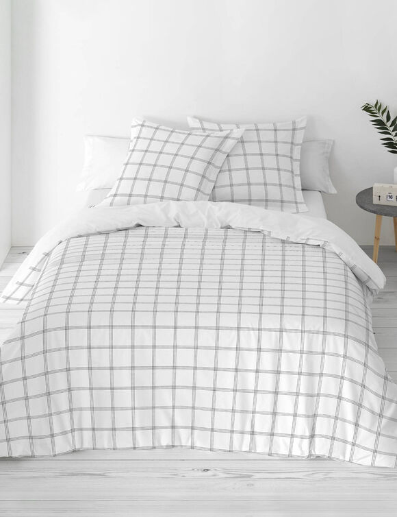 Bedlinnen Emile in katoen met ruitenprint (wit)