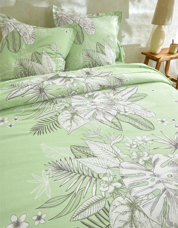 Linge de lit Elyse en coton imprimé fleurs et feuilles de palmes, vert d'eau, hi-res image number 5