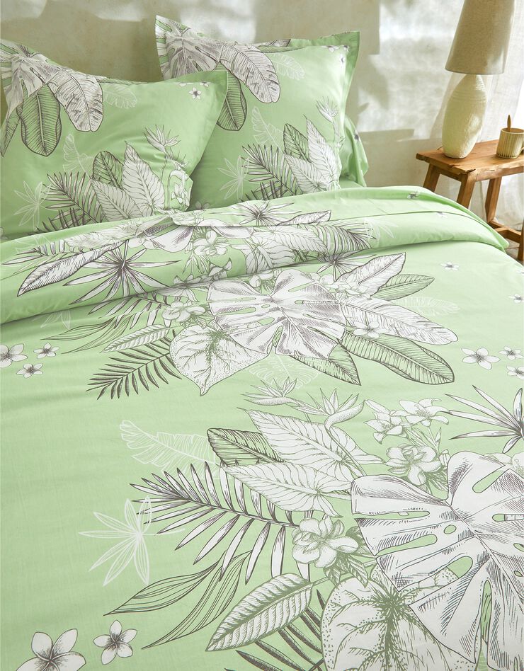 Bedlinnen Elyse in katoen met bloemen- en palmbladerenprint, watergroen Bedlinnen Elyse in katoen met bloemen- en palmbladerenprint, watergroen, hi-res image number 5