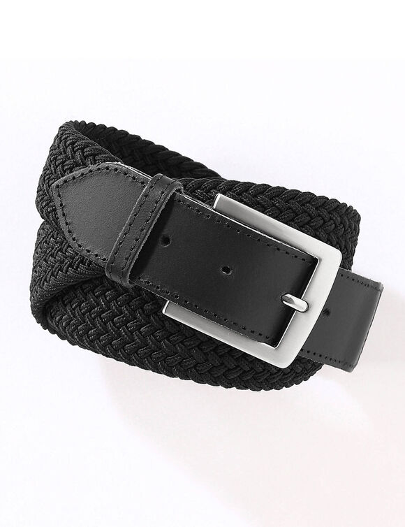 Rekbare gevlochten riem met leren details (zwart)