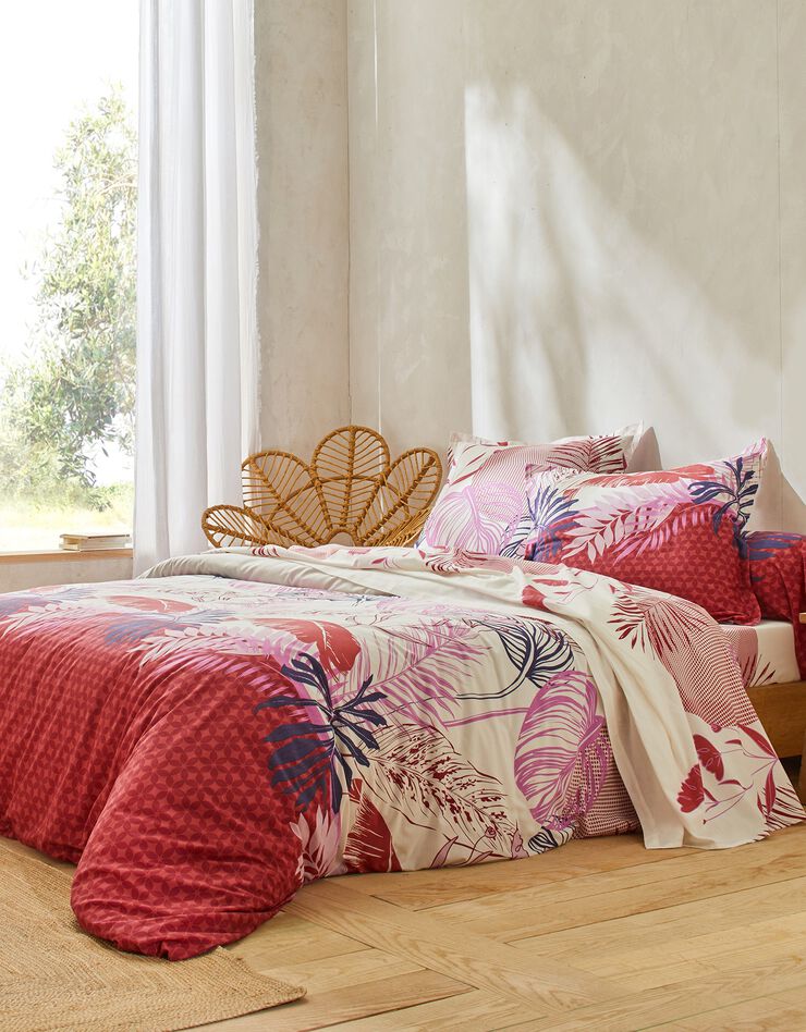 Linge de lit Jane en coton imprimé feuillages (rouge)