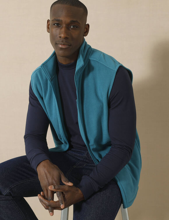 Blouson zippé maille micropolaire sans manches (bleu canard)