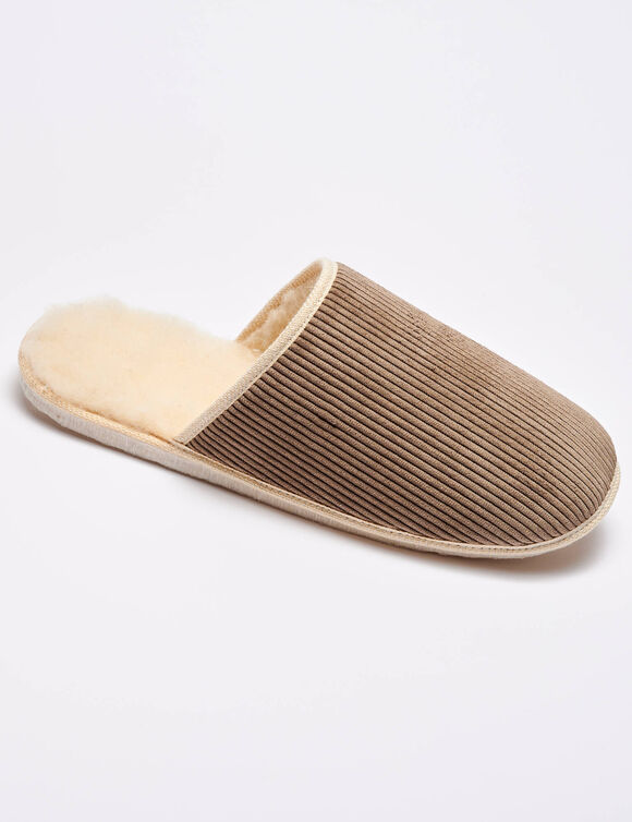Stille muiltjes van fluweel met vulling van wol (taupe)