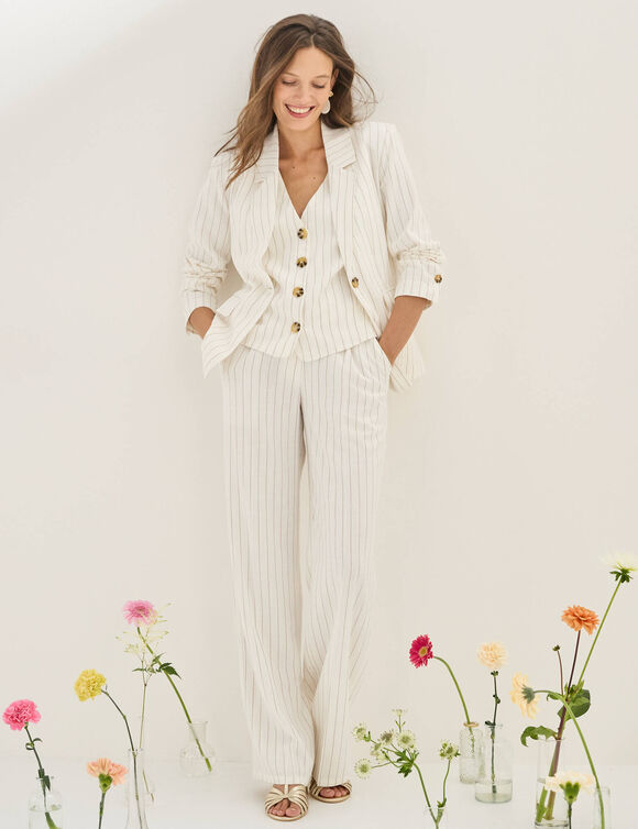 Veste blazer ray&eacute;e, viscose-lin (blanc cass&eacute;)