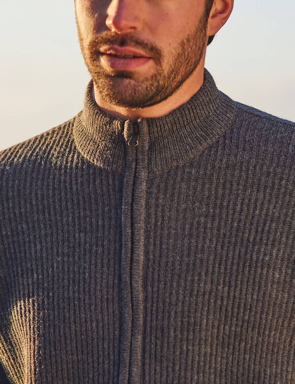 Gilet zipp&eacute; c&ocirc;te anglaise 30% laine (gris anthracite)