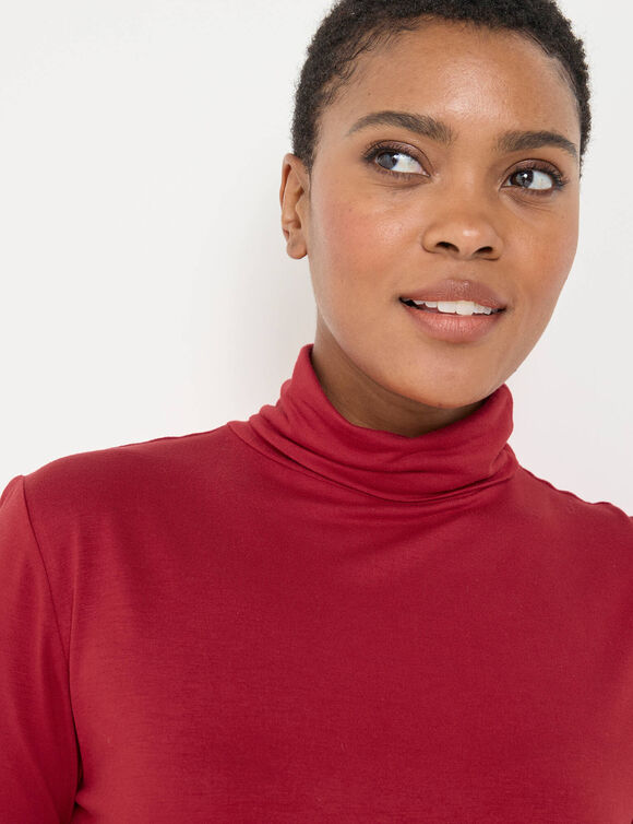 Sous-pull uni col roul&eacute; stretch (rouge fonc&eacute;)