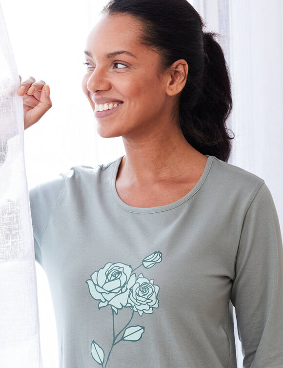 Chemise de nuit longue imprimé rose – lot de 2 (kaki + rose)