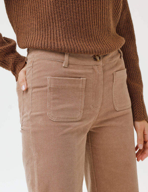 Pantalon velours coupe large taille haute, grande stature (beige)