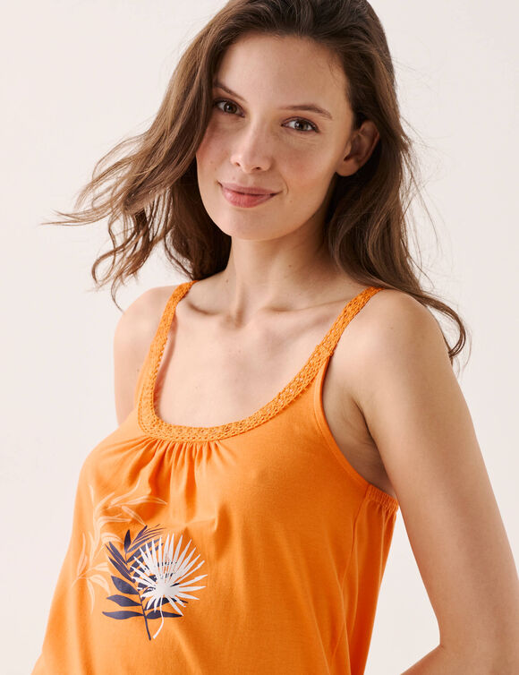 Top de pyjama en coton et macram&eacute; - uni tropical (orange)