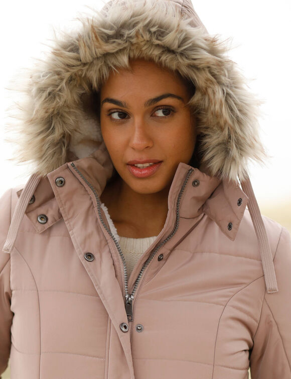 Doudoune à capuche imperméable, doublée polaire sherpa (rose grisé)