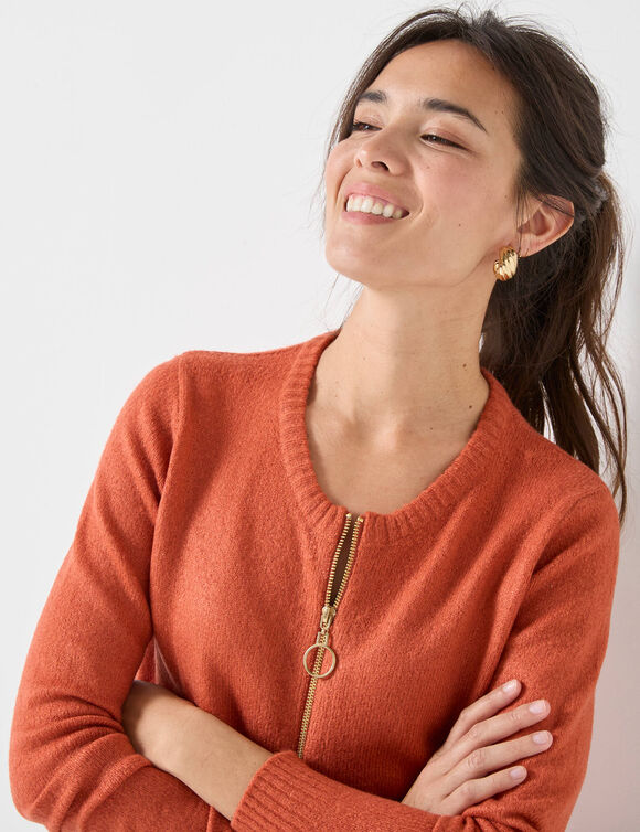 Cardigan zippé, maille moelleuse (paprika)