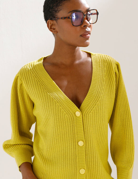 Vest met knopen en V-hals, patenttricot (anijs)