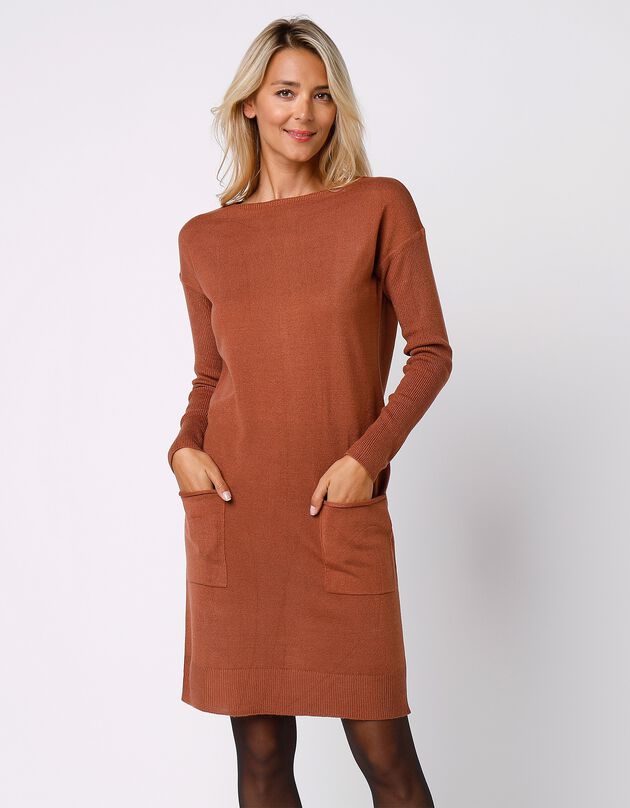 Trui-jurk met zakken (hazelnootbruin)