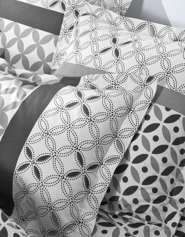 Linge de lit Marlow en coton motifs géométriques (gris / carbone)