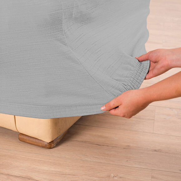 Housse extensible unie canap&eacute; fauteuil accoudoirs (gris perle)