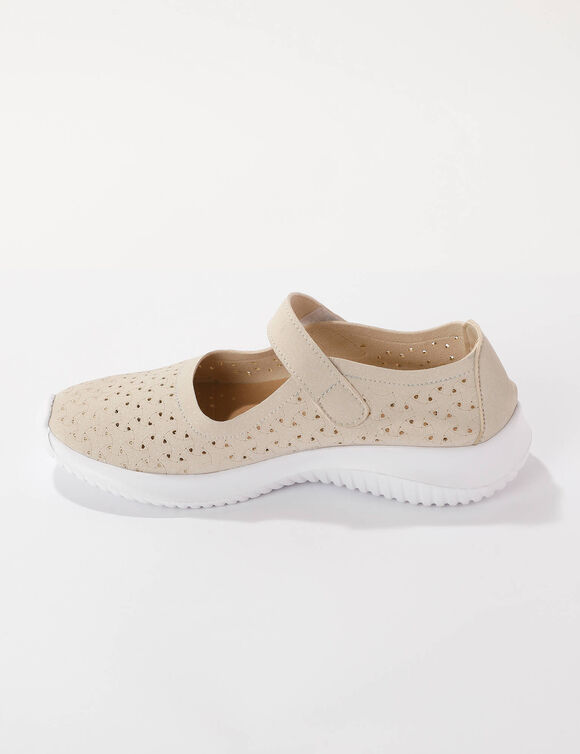 Soepele schoenen met riempjes en ajour (beige)