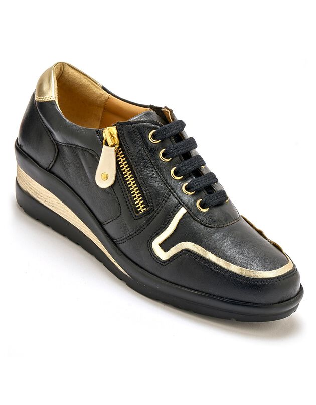 Derbies largeur confort en cuir détails métallisés (noir)
