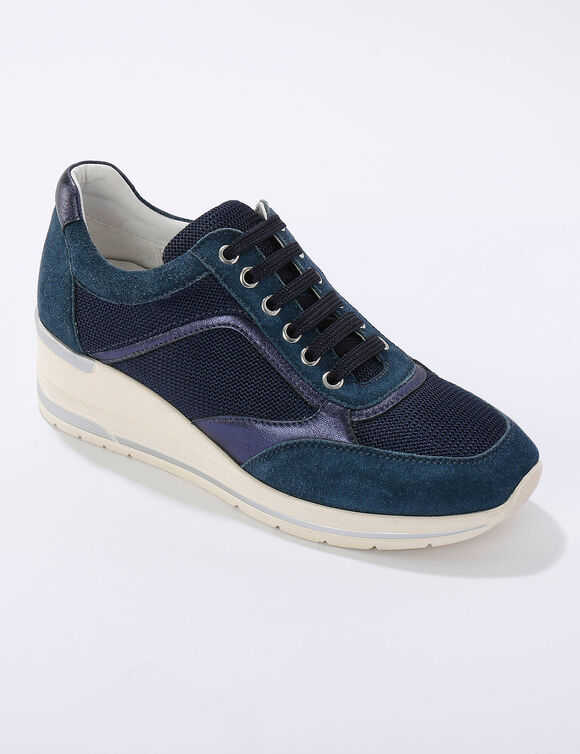 Baskets compensées en cuir certifié LWG (bleu)