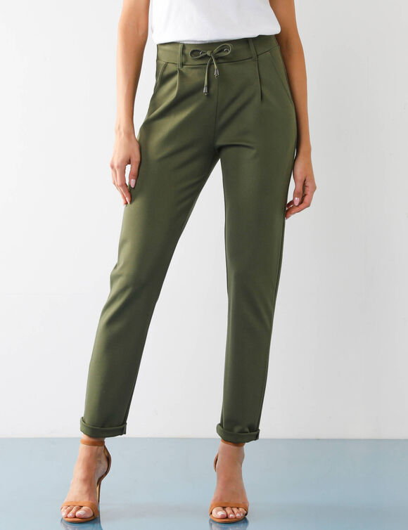 Effen chino broek, milanotricot (kaki)