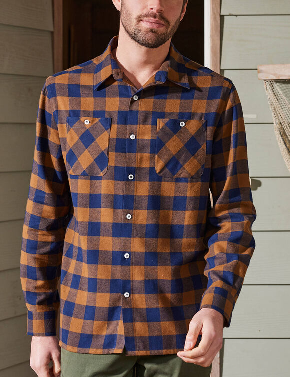 Chemise carreaux &eacute;cossais flanelle (cuivre / marine)