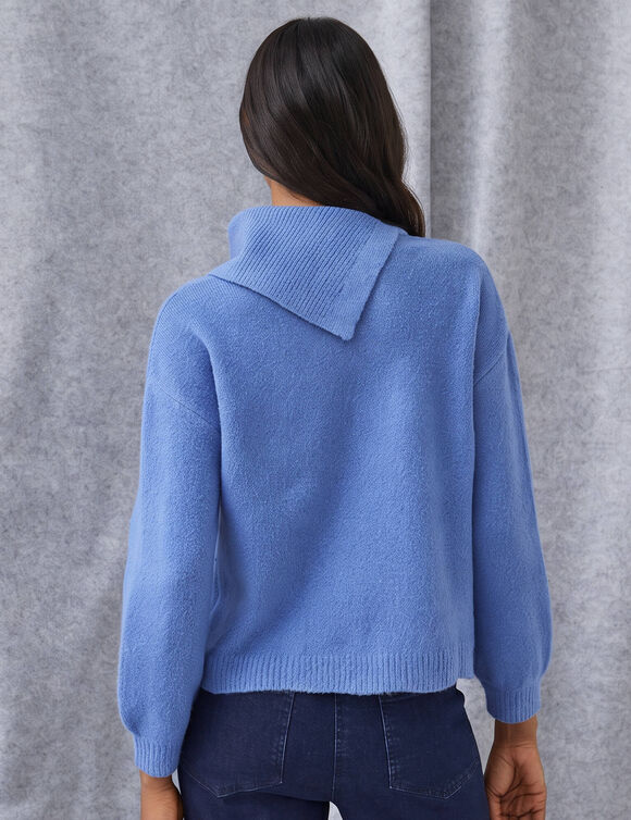 Pull col asym&eacute;trique boutonn&eacute; (bleu gris&eacute;)