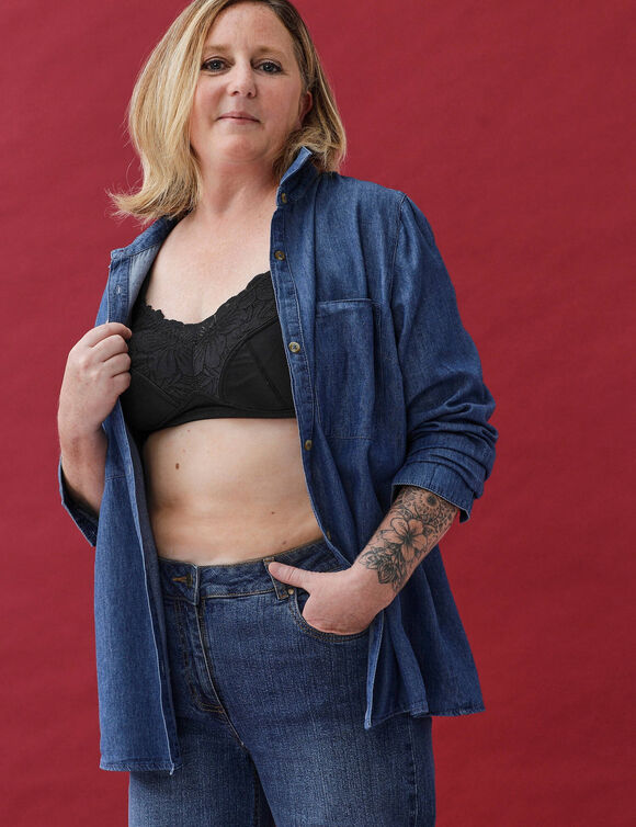 Soutien-gorge post-op&eacute;ratoire forme embo&icirc;tante en dentelle et microfibre - sans armatures (noir)
