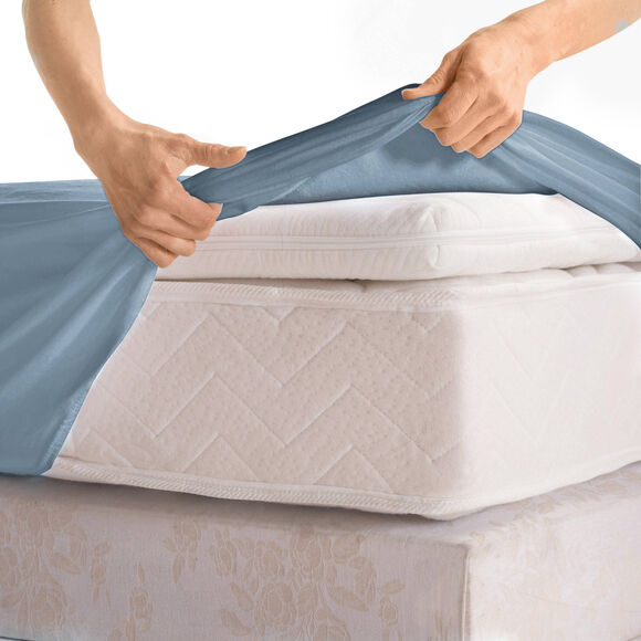 Drap-housse uni percale bonnets 40 cm (bleu clair)