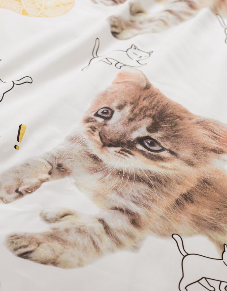 Bedlinnen voor kinderen Milie - katoen met kattenprint (wit)