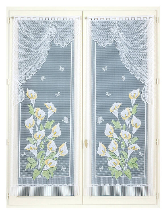 Vitrage droit maille dentelle motif arums - la paire (peint)