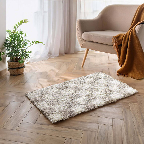Tapis rectangulaire, motif damiers (taupe / blanc)