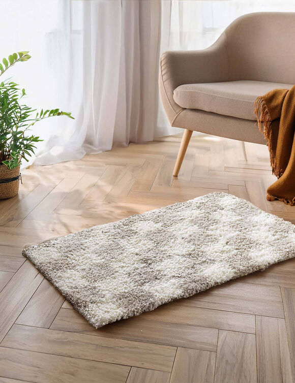 Rechthoekig tapijt, dambordmotief (taupe / wit)