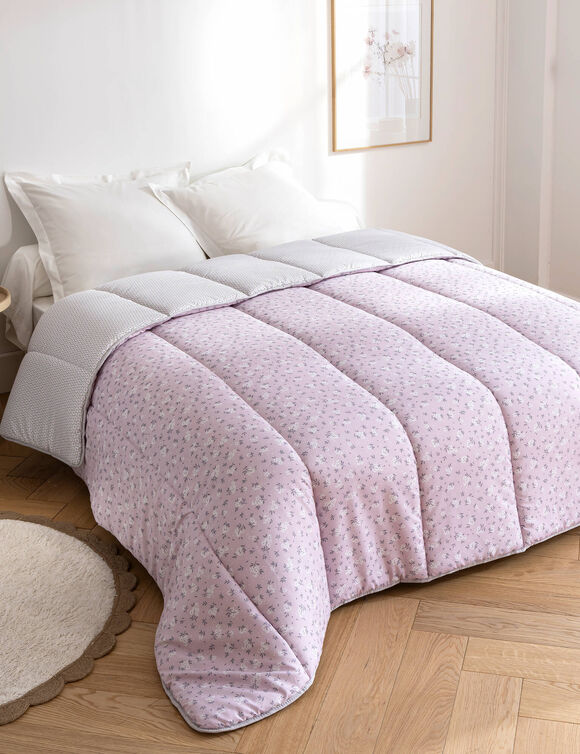 Couette microfibre imprimé Printemps 400 g/m² (parme)