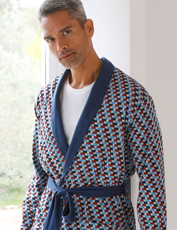 Robe de chambre imprim&eacute;e courte imprim&eacute; graphique (bordeaux / bleu)
