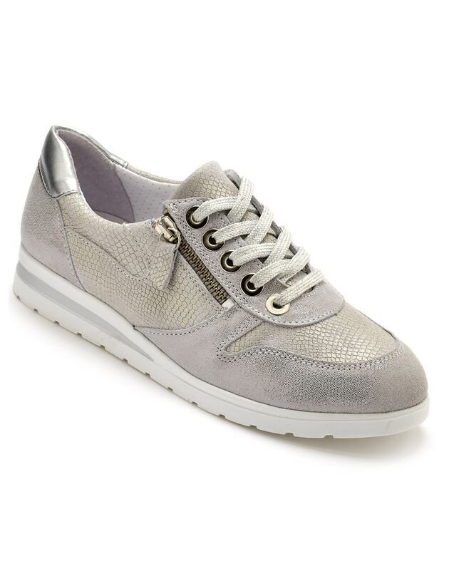 Sneakers met veters en rits, pasjes met kroko-effect (zilverkleurig)