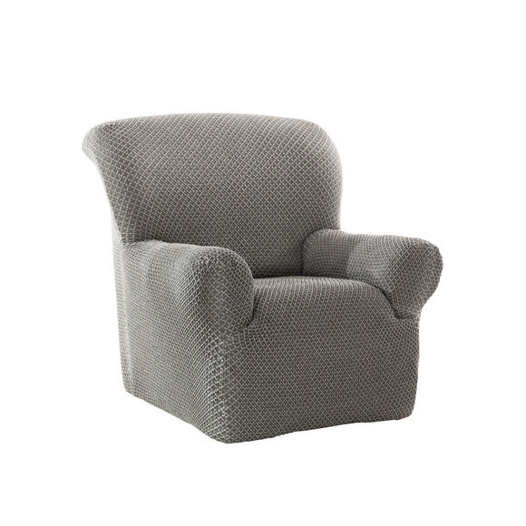 Getextureerde, bi-rekbare hoes voor zitbank en fauteuil met armleuningen (chiné grijs)