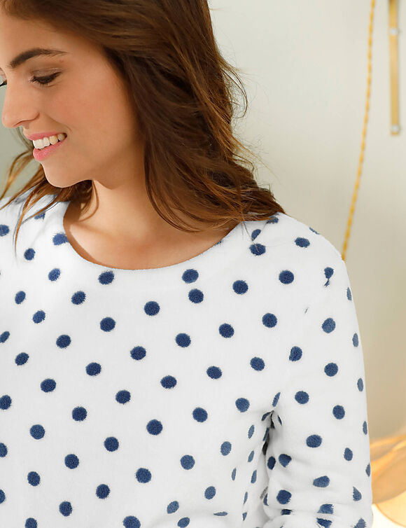 Pyjama polaire imprimé pois toucher peluche manches longues (bleu)