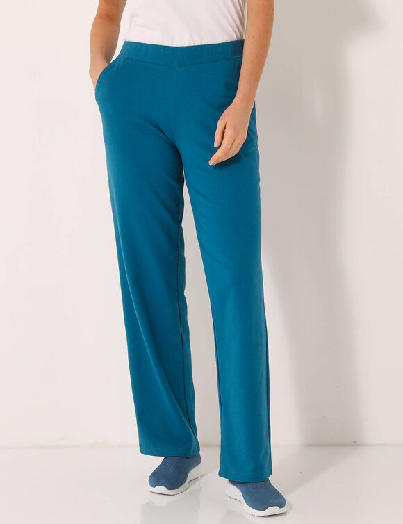 Pantalon coupe large molleton taille élastiquée (bleu pétrole)