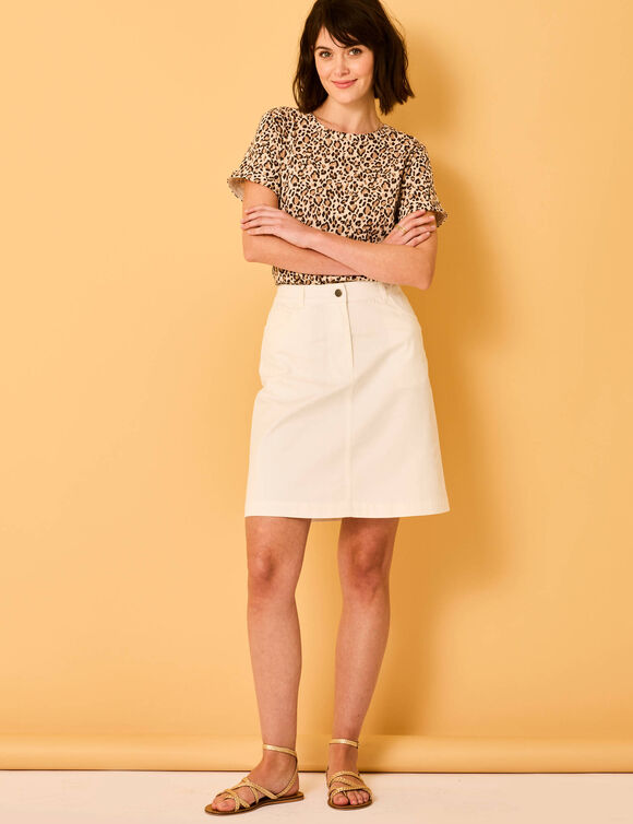 Jupe évasée, twill uni (blanc)