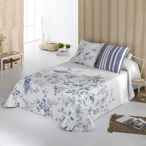 Couvre-lit matelass&eacute; Capri imprim&eacute; r&eacute;versible (bleu)