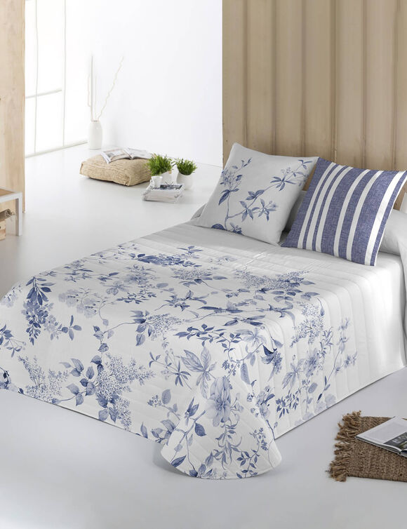 Gematelasseerde, omkeerbare bedsprei Capri met print (blauw)