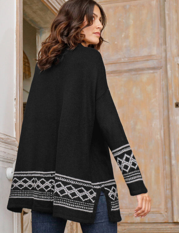 Gilet cape base jacquard, col montant (noir)