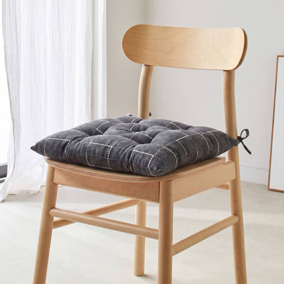 Galette de chaise carr&eacute;e &agrave; carreaux - lot de 2 (anthracite)