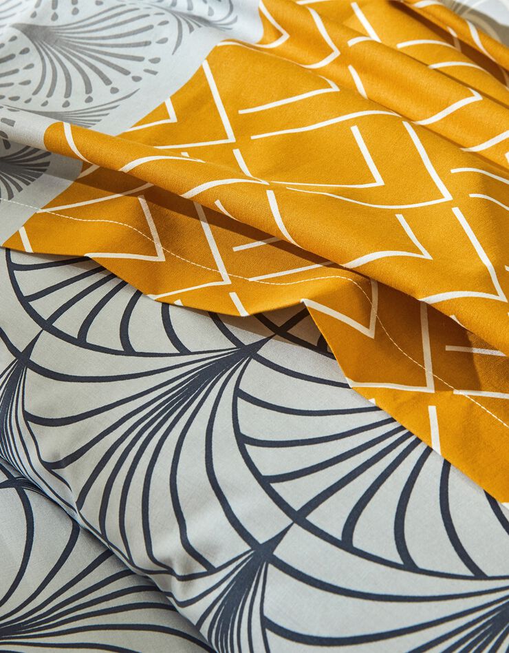 Linge de lit Eddy en coton à motifs graphiques (caramel)