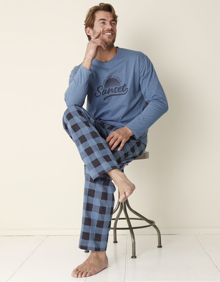 lawaai binnenkomst Vergelden Geruite pyjama in katoen met lange mouwen, grijsblauw | Blancheporte