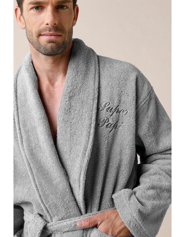 Peignoir mixte adulte éponge bouclette col châle personnalisable (gris)