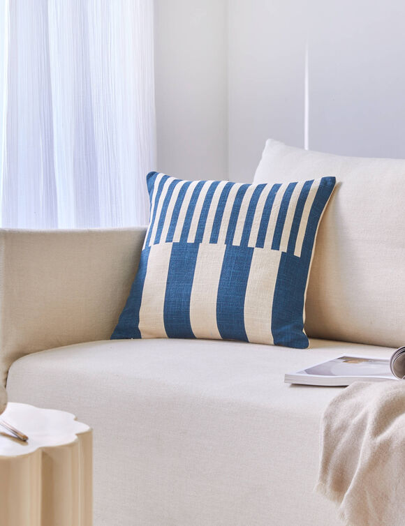 Coussin imprim&eacute; rayures (bleu)