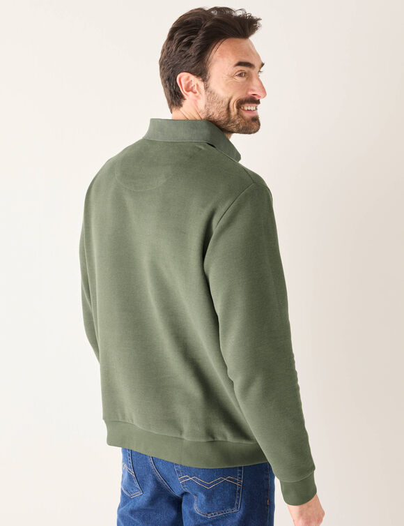 Sweat chaud col polo brodé poitrine maille côtelée (kaki clair)